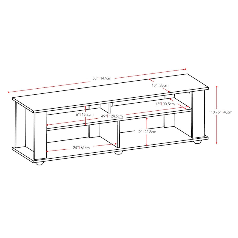 Black Wooden Open Shelf TV Stand Entertainment Console for Large Screens