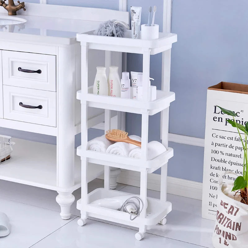 4-Shelf White Plastic Rolling Storage Cart with Wheels
