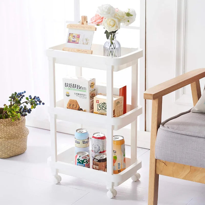 4-Shelf White Plastic Rolling Storage Cart with Wheels