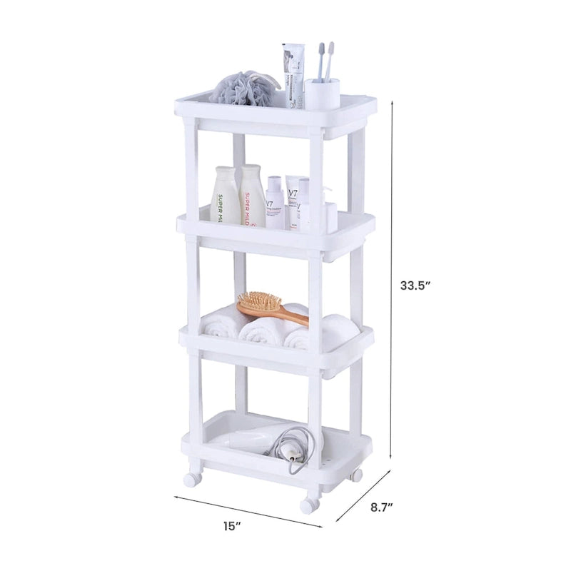 4-Shelf White Plastic Rolling Storage Cart with Wheels