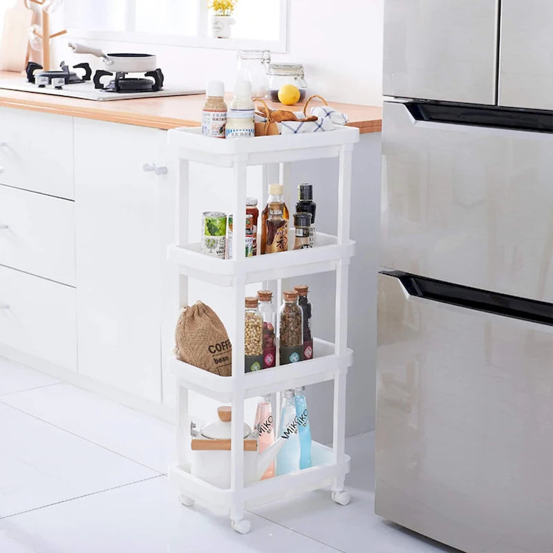 4-Shelf White Plastic Rolling Storage Cart with Wheels