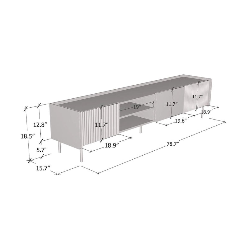 Modern Walnut Black Ribbed TV Stand Entertainment Console Cabinet