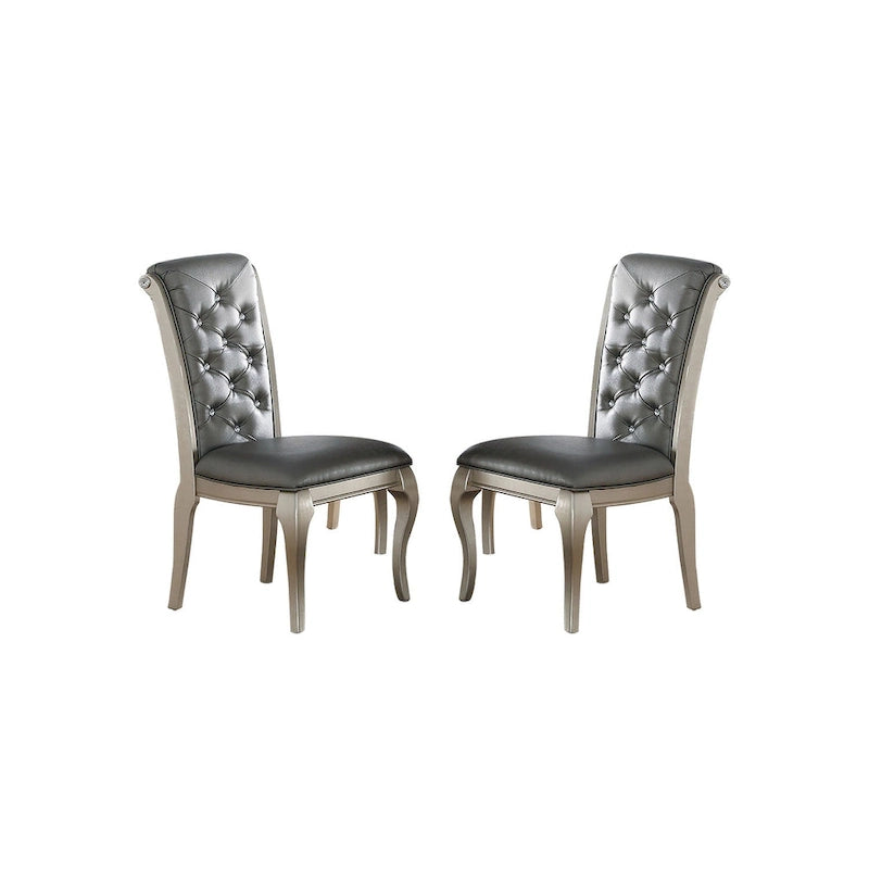 Button Tufted High Back Upholstered Dining Chair with Silver Wood Legs, Gray
