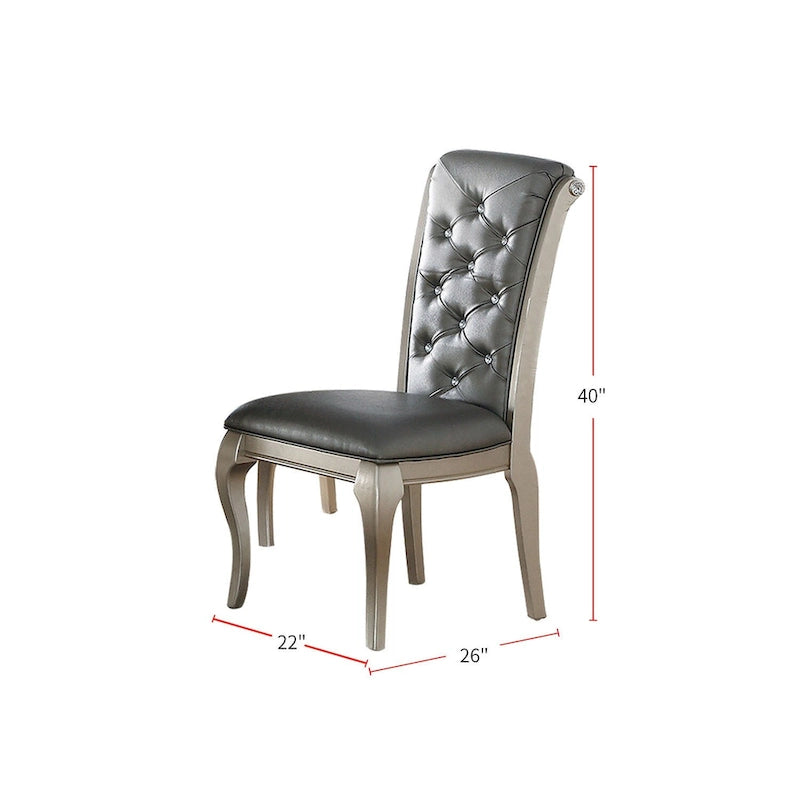 Button Tufted High Back Upholstered Dining Chair with Silver Wood Legs, Gray