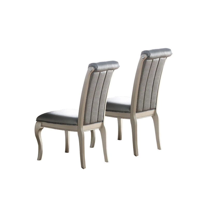 Button Tufted High Back Upholstered Dining Chair with Silver Wood Legs, Gray