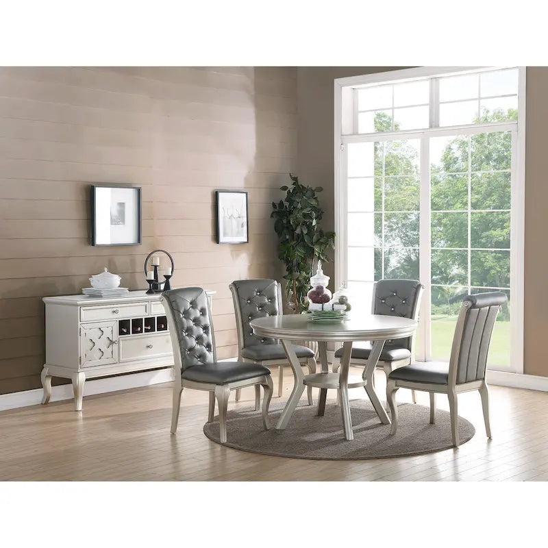 Button Tufted High Back Upholstered Dining Chair with Silver Wood Legs, Gray