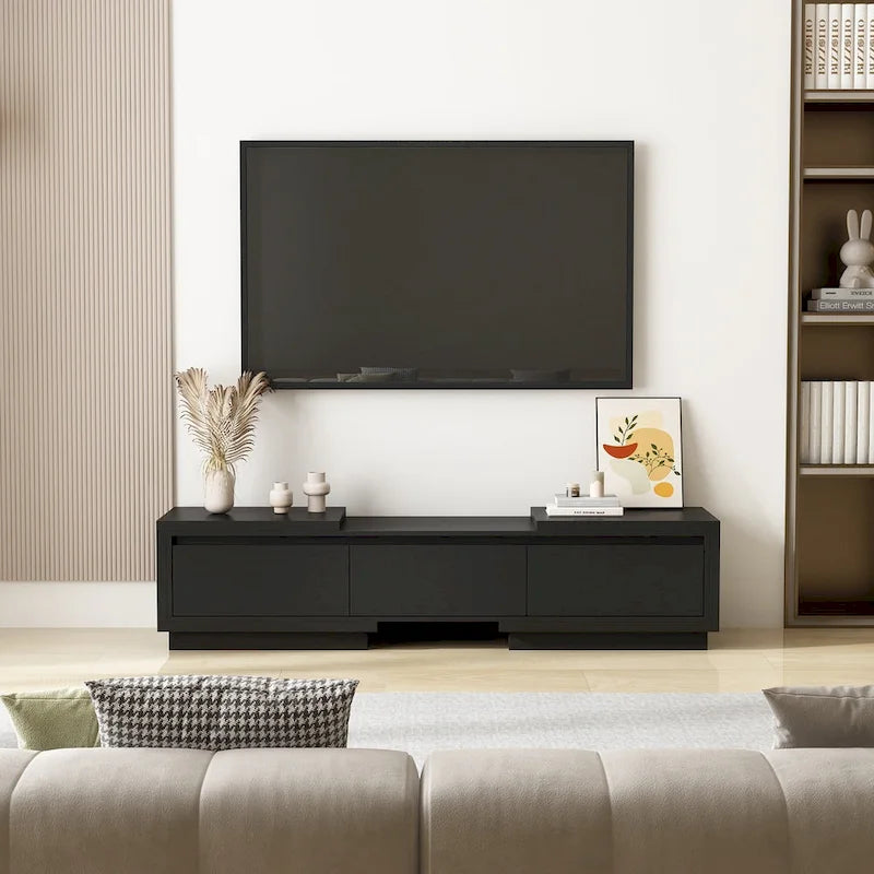 Extendable TV Stand with 3 Drawers Black White Modern Living Room