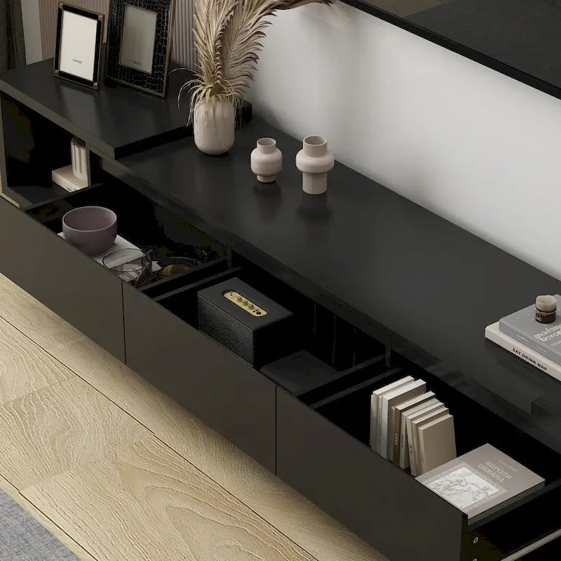 Extendable TV Stand with 3 Drawers Black White Modern Living Room