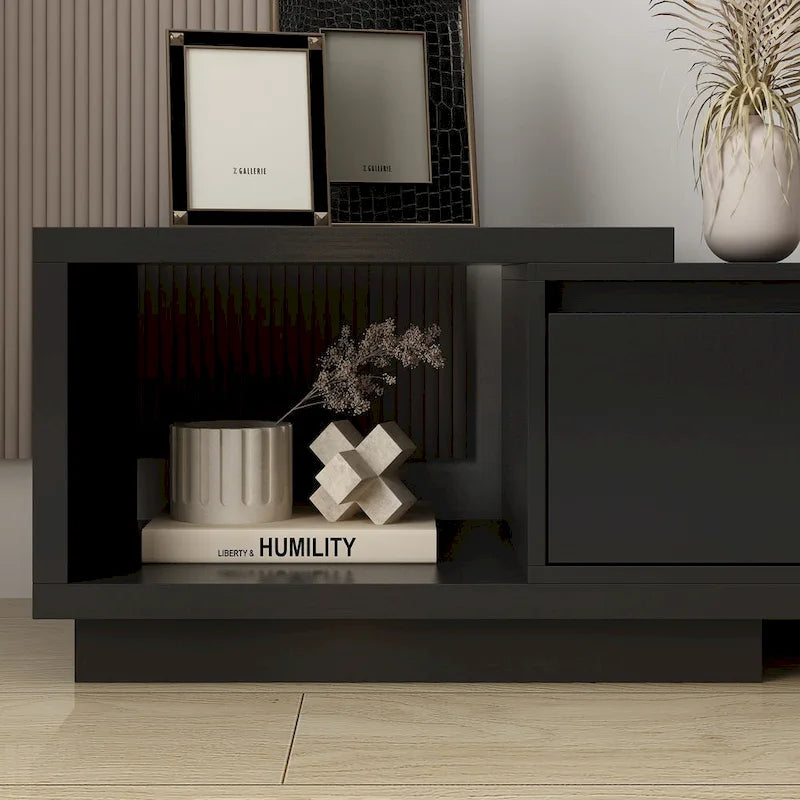 Extendable TV Stand with 3 Drawers Black White Modern Living Room