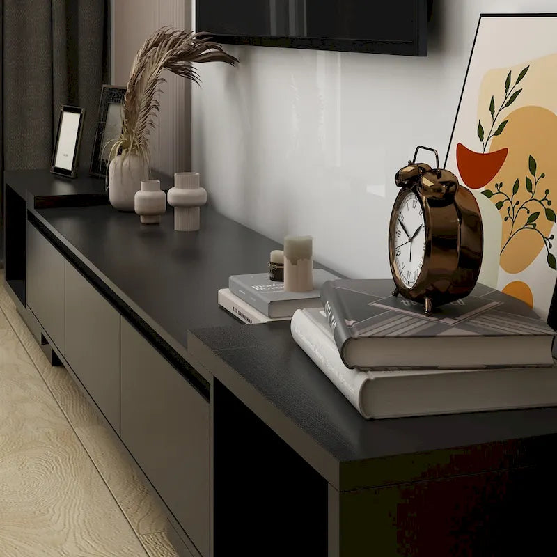Extendable TV Stand with 3 Drawers Black White Modern Living Room
