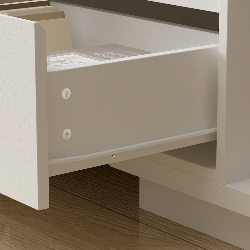 Extendable TV Stand with 3 Drawers Black White Modern Living Room