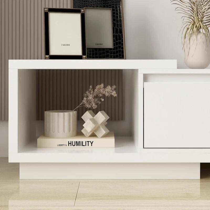 Extendable TV Stand with 3 Drawers Black White Modern Living Room