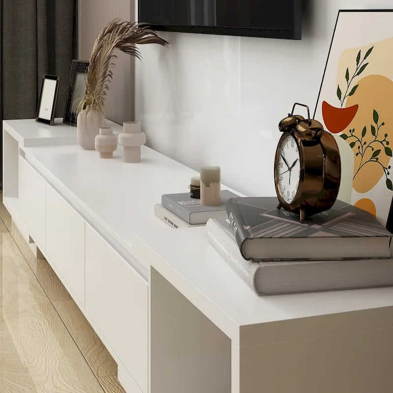 Extendable TV Stand with 3 Drawers Black White Modern Living Room