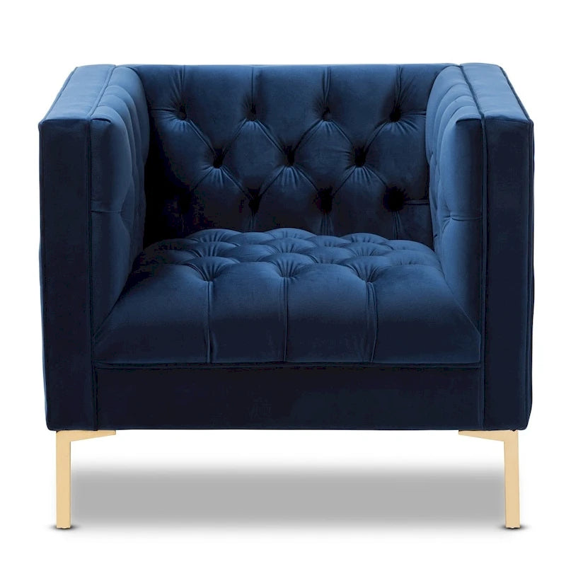 Velvet Button-Tufted Accent Lounge Chair with Gold Finished Legs