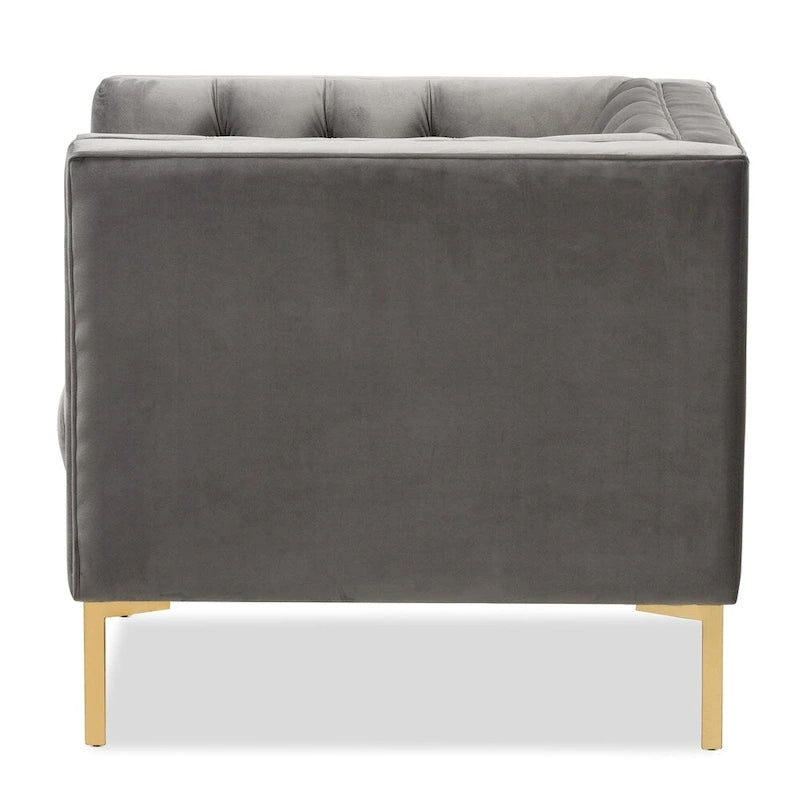 Velvet Button-Tufted Accent Lounge Chair with Gold Finished Legs