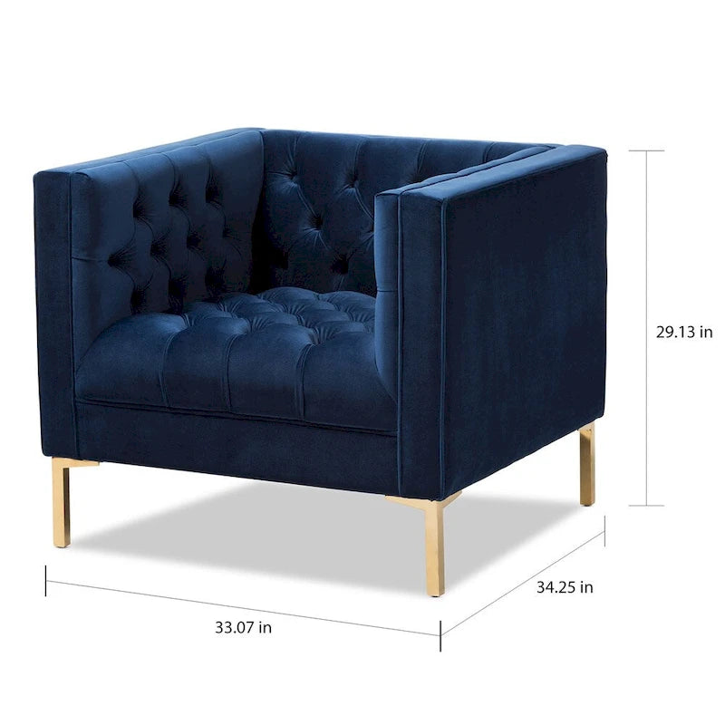 Velvet Button-Tufted Accent Lounge Chair with Gold Finished Legs