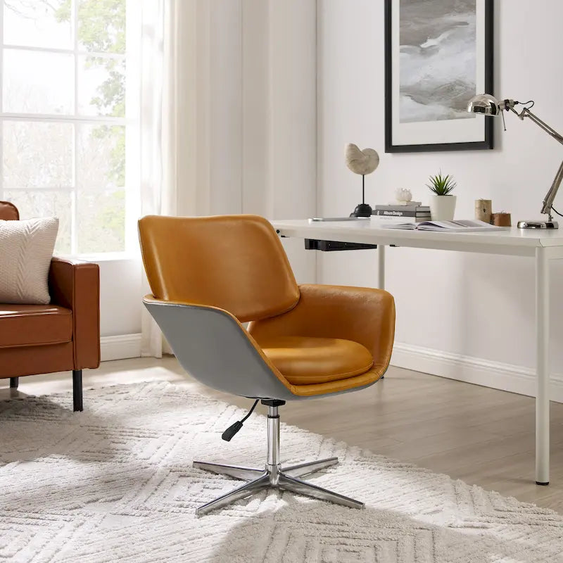 Modern Swivel Adjustable Open-Back Accent Arm Chair with Chrome Base