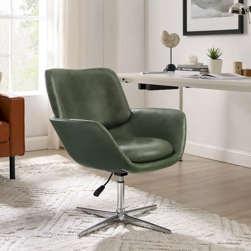 Modern Swivel Adjustable Open-Back Accent Arm Chair with Chrome Base