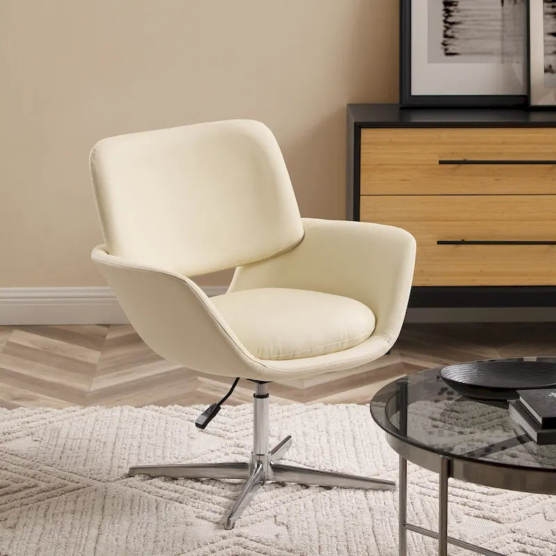 Modern Swivel Adjustable Open-Back Accent Arm Chair with Chrome Base