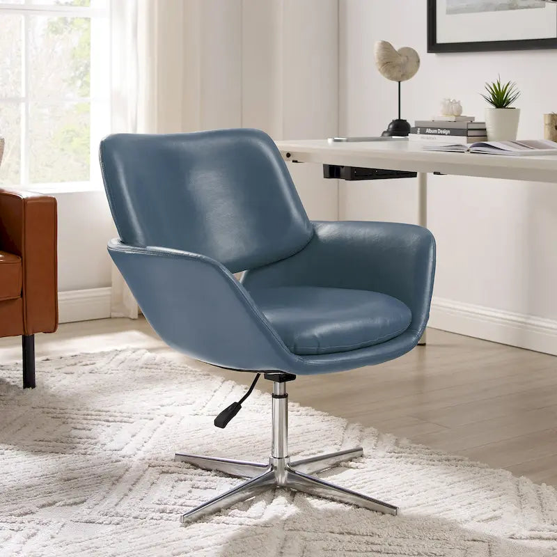 Modern Swivel Adjustable Open-Back Accent Arm Chair with Chrome Base