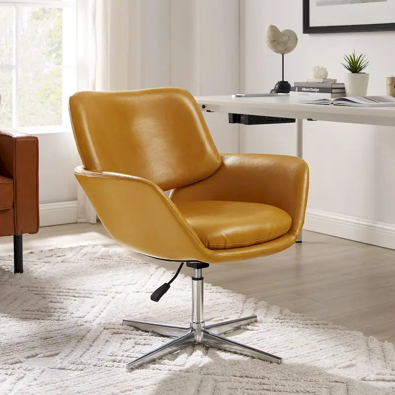 Modern Swivel Adjustable Open-Back Accent Arm Chair with Chrome Base