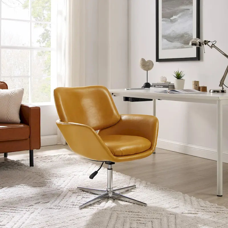 Modern Swivel Adjustable Open-Back Accent Arm Chair with Chrome Base