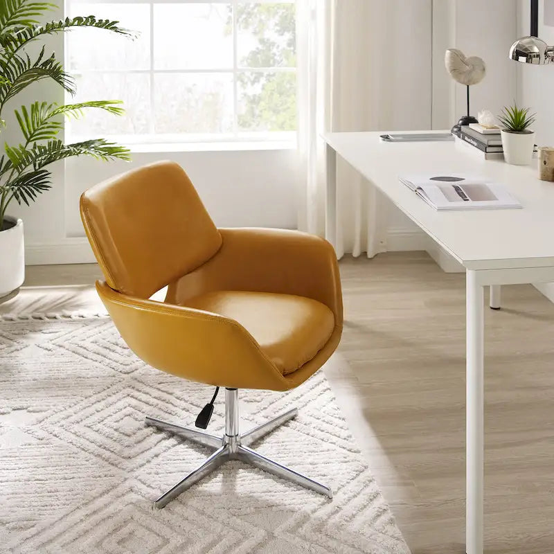 Modern Swivel Adjustable Open-Back Accent Arm Chair with Chrome Base