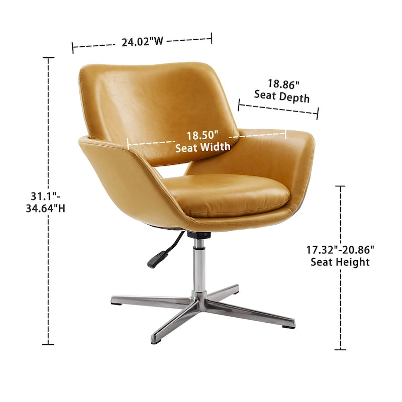 Modern Swivel Adjustable Open-Back Accent Arm Chair with Chrome Base
