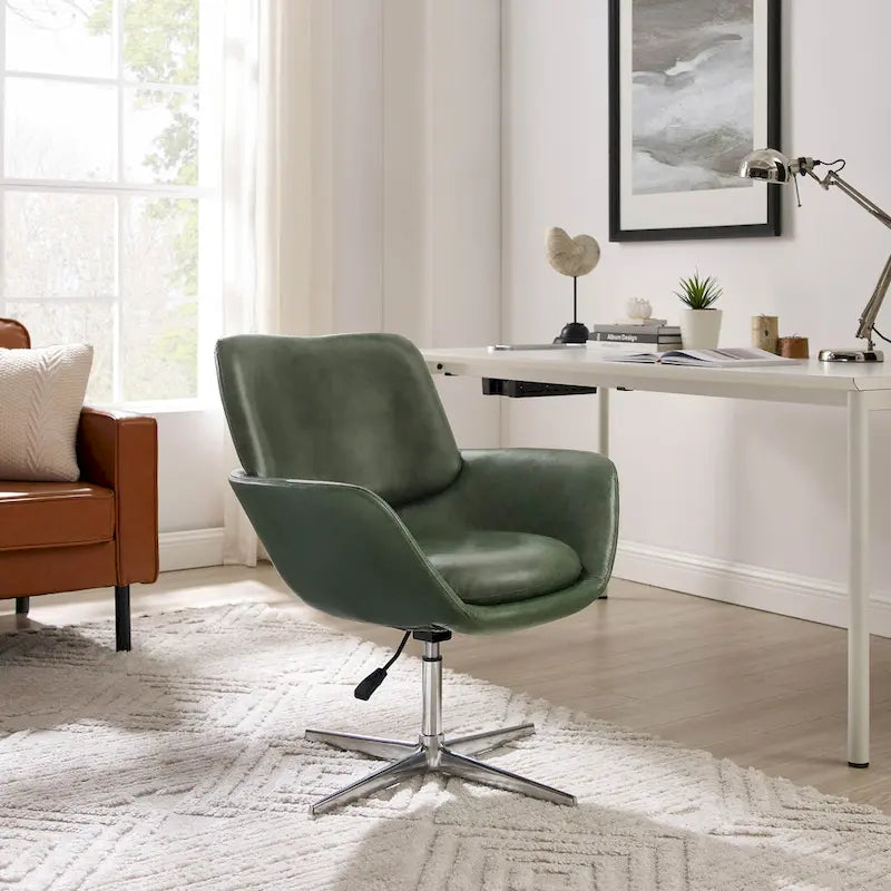 Modern Swivel Adjustable Open-Back Accent Arm Chair with Chrome Base