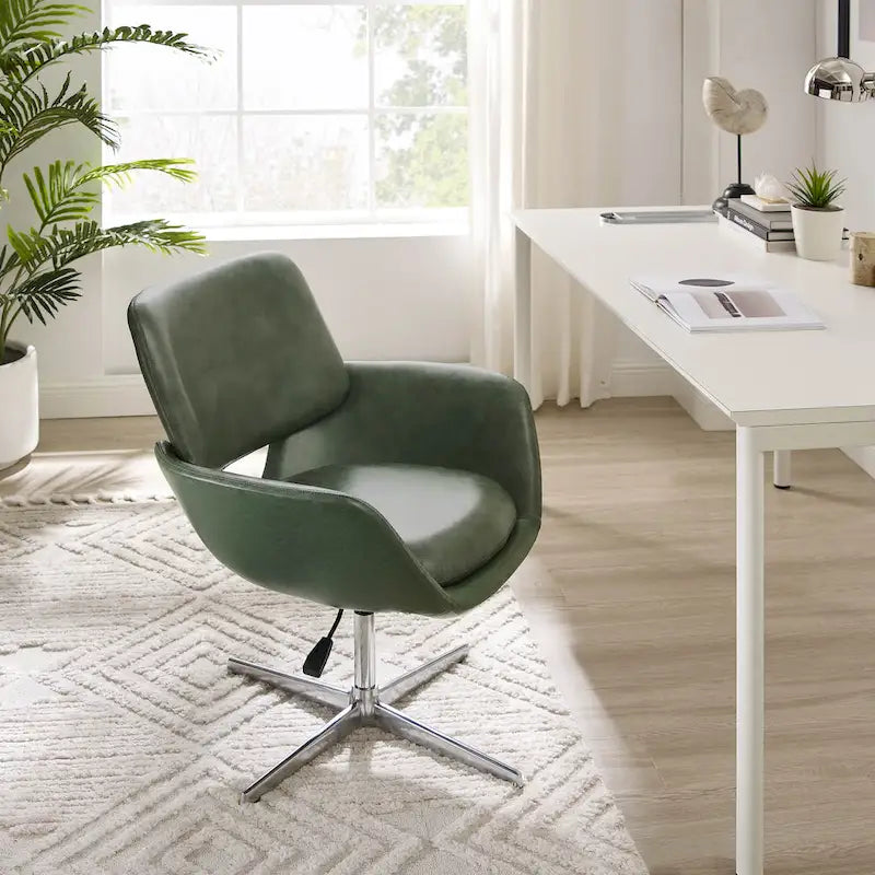 Modern Swivel Adjustable Open-Back Accent Arm Chair with Chrome Base
