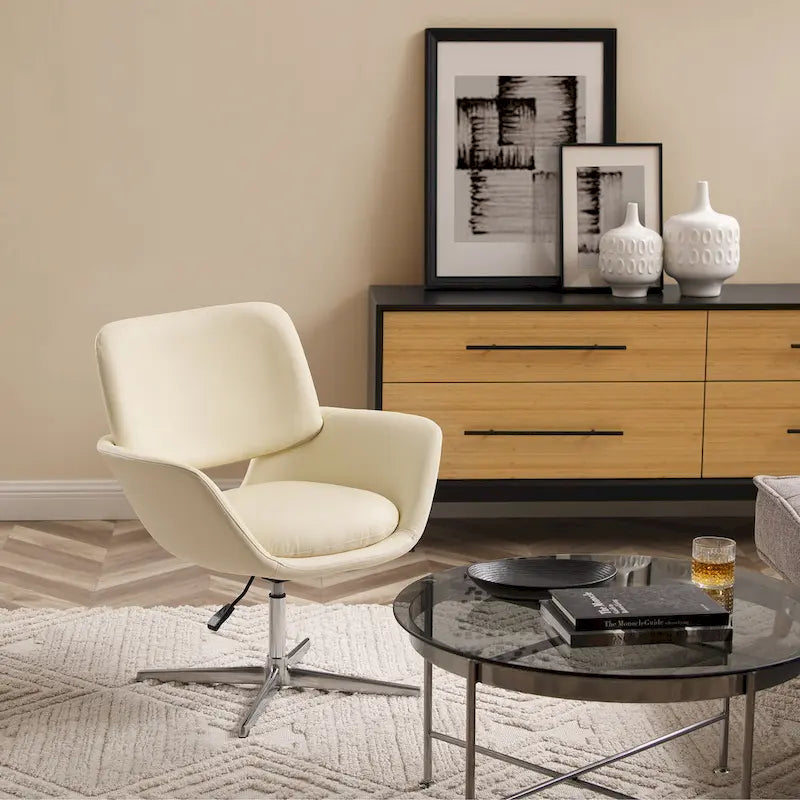 Modern Swivel Adjustable Open-Back Accent Arm Chair with Chrome Base