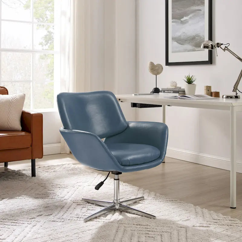 Modern Swivel Adjustable Open-Back Accent Arm Chair with Chrome Base