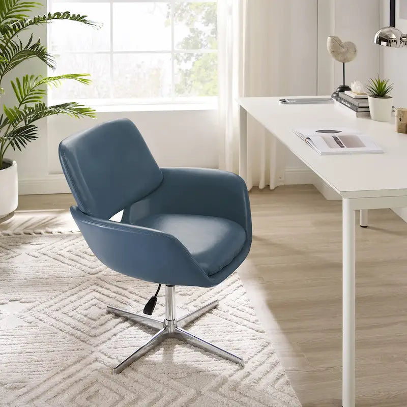Modern Swivel Adjustable Open-Back Accent Arm Chair with Chrome Base