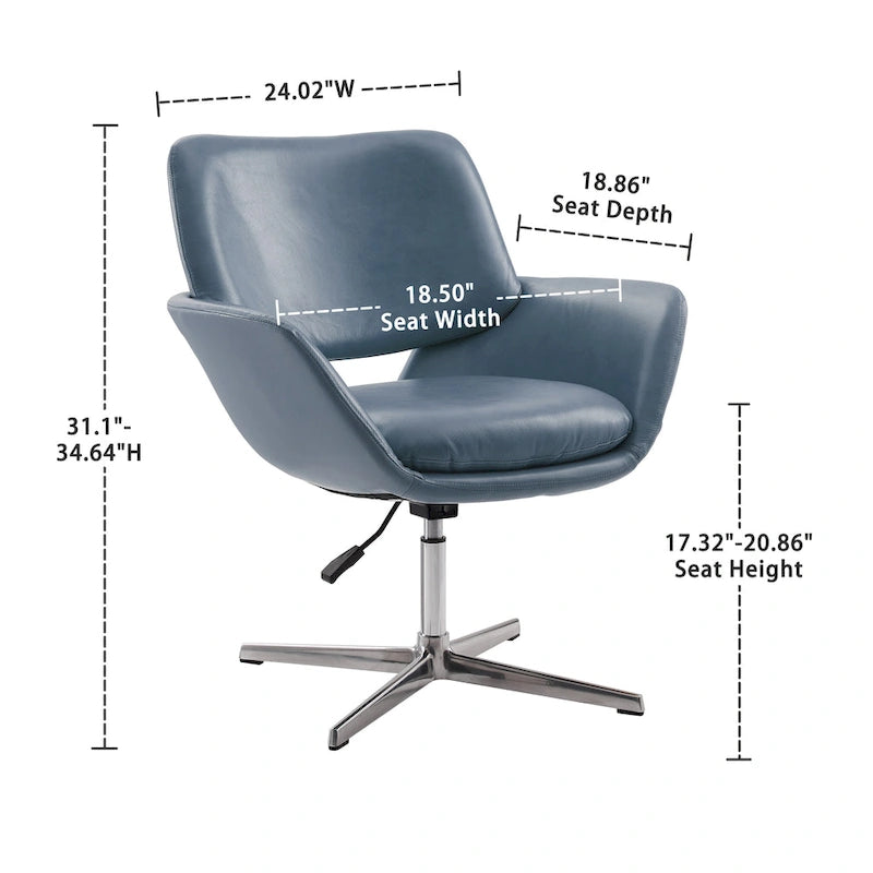 Modern Swivel Adjustable Open-Back Accent Arm Chair with Chrome Base