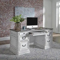 Antique White Weathered Bark Writing Desk with Dovetail Drawers and Wire Management