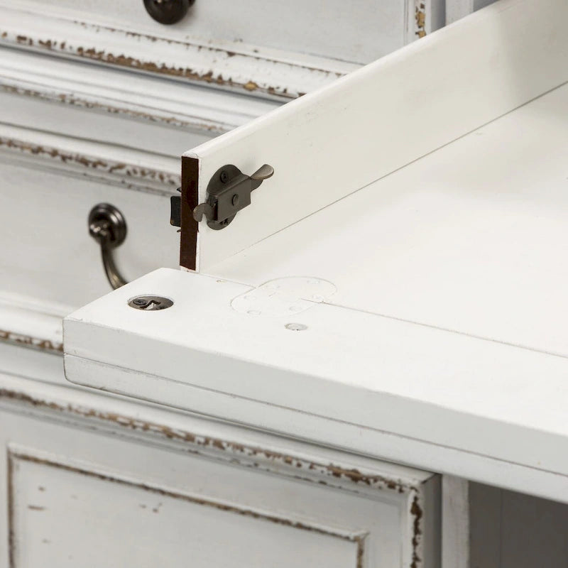 Antique White Weathered Bark Writing Desk with Dovetail Drawers and Wire Management