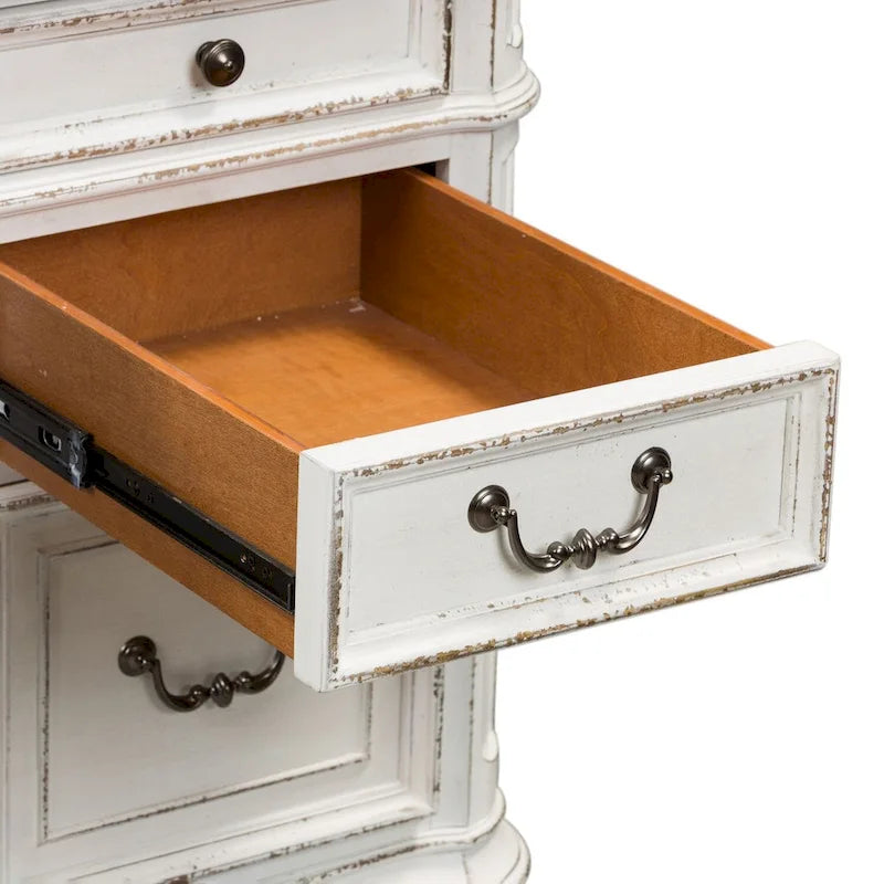 Antique White Weathered Bark Writing Desk with Dovetail Drawers and Wire Management