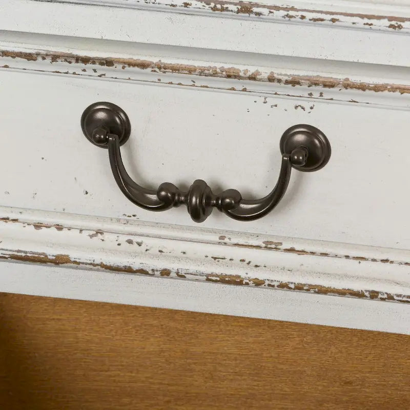 Antique White Weathered Bark Writing Desk with Dovetail Drawers and Wire Management