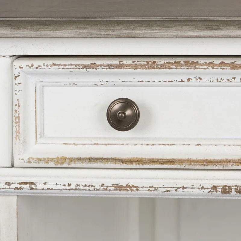 Antique White Weathered Bark Writing Desk with Dovetail Drawers and Wire Management