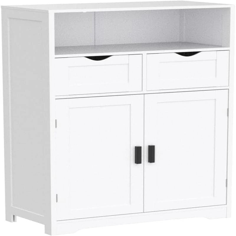 Farmhouse Storage Cabinet with Drawers Doors Adjustable Shelf Grey Wood