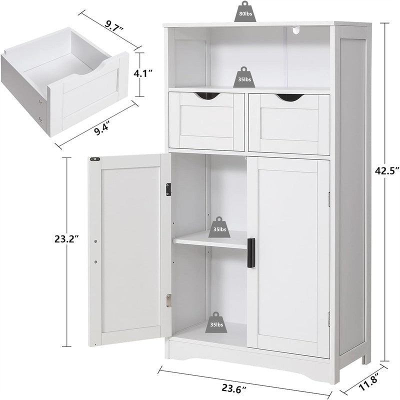 Farmhouse Storage Cabinet with Drawers Doors Adjustable Shelf Grey Wood