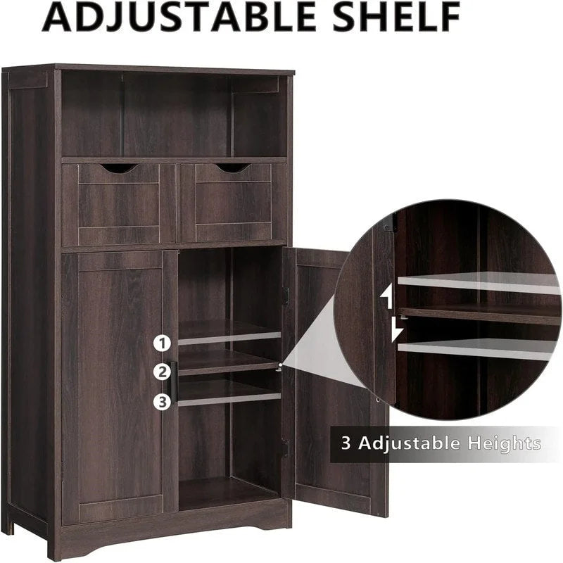 Farmhouse Storage Cabinet with Drawers Doors Adjustable Shelf Grey Wood