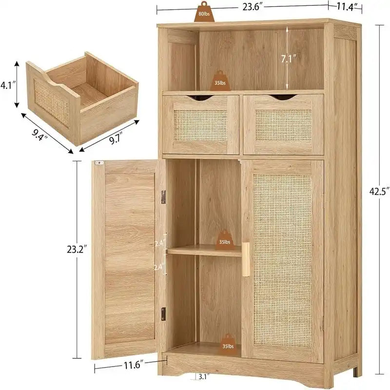 Farmhouse Storage Cabinet with Drawers Doors Adjustable Shelf Grey Wood