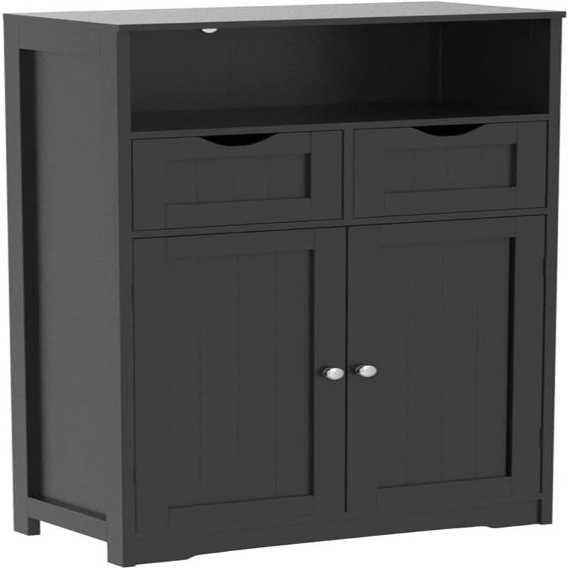 Farmhouse Storage Cabinet with Drawers Doors Adjustable Shelf Grey Wood