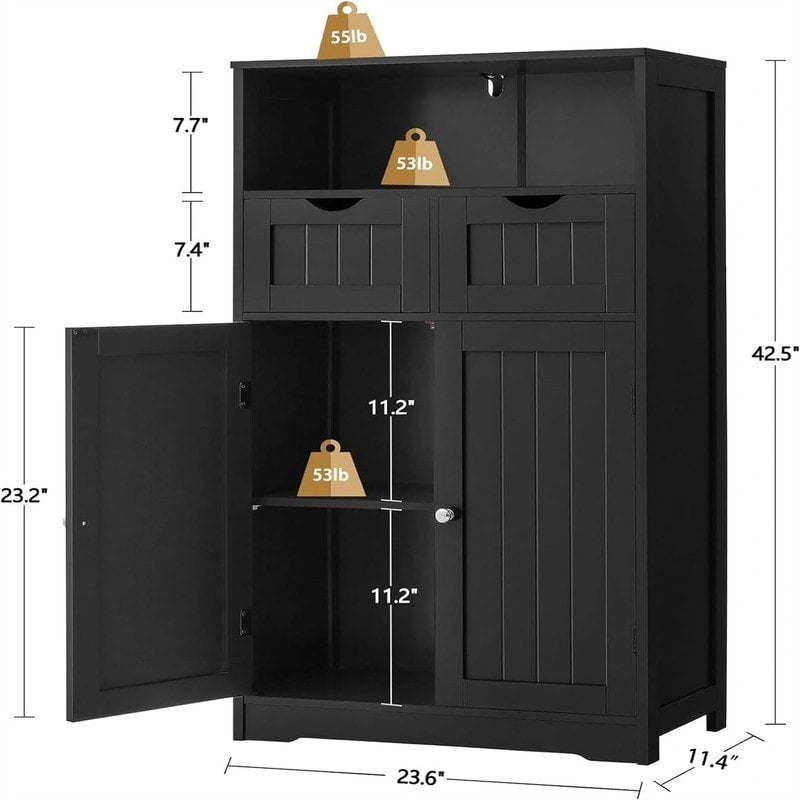Farmhouse Storage Cabinet with Drawers Doors Adjustable Shelf Grey Wood