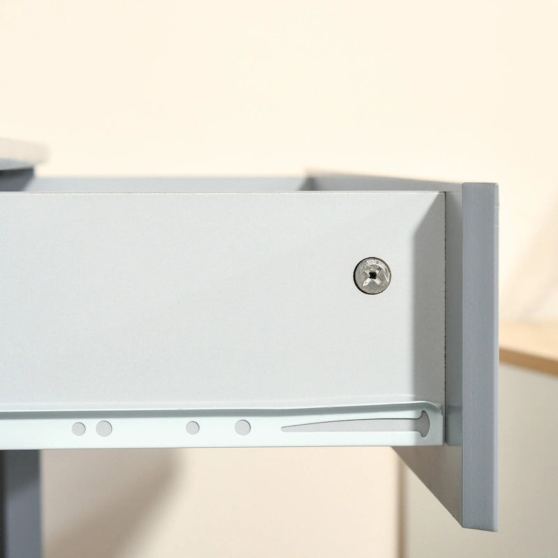 Modern Triangle Corner Desk with Drawer and Storage Shelves, Black White Grey