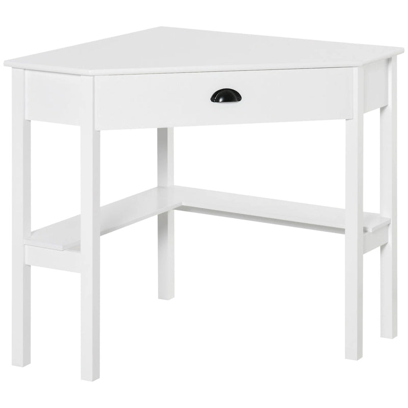 Modern Triangle Corner Desk with Drawer and Storage Shelves, Black White Grey