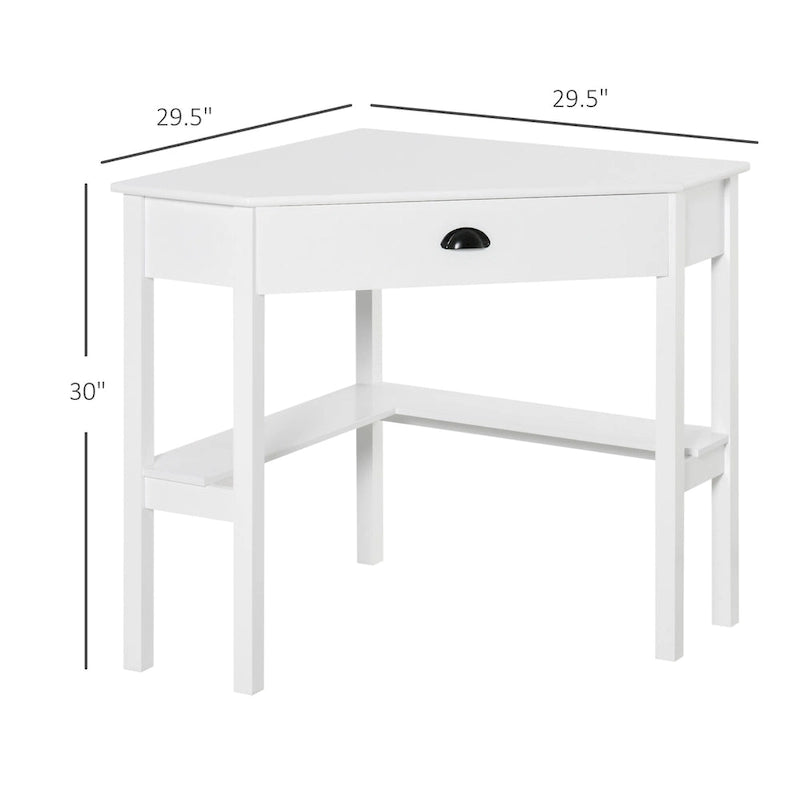 Modern Triangle Corner Desk with Drawer and Storage Shelves, Black White Grey