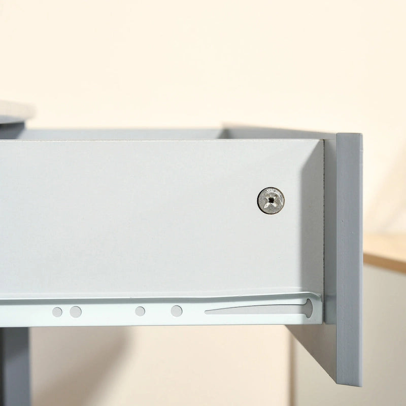 Modern Triangle Corner Desk with Drawer and Storage Shelves, Black White Grey