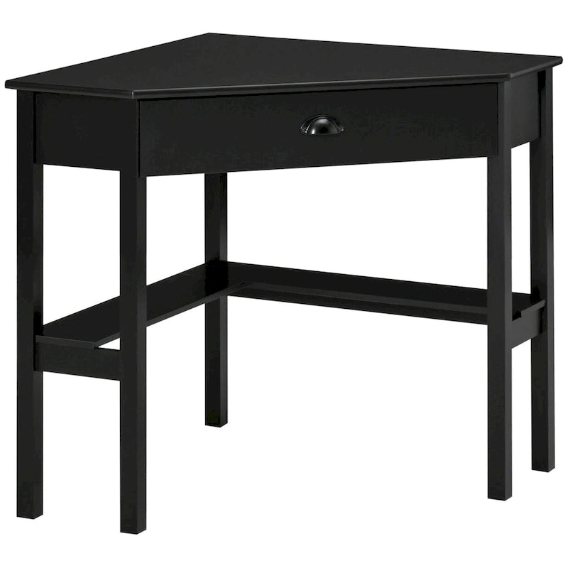 Modern Triangle Corner Desk with Drawer and Storage Shelves, Black White Grey